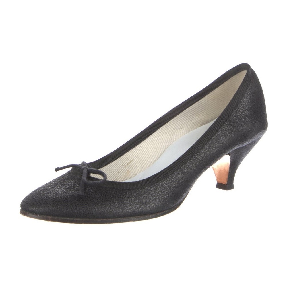Repetto Black Suede Kitten Heel Shoes Pumps Size 41 Suede Bow Ballet Leather